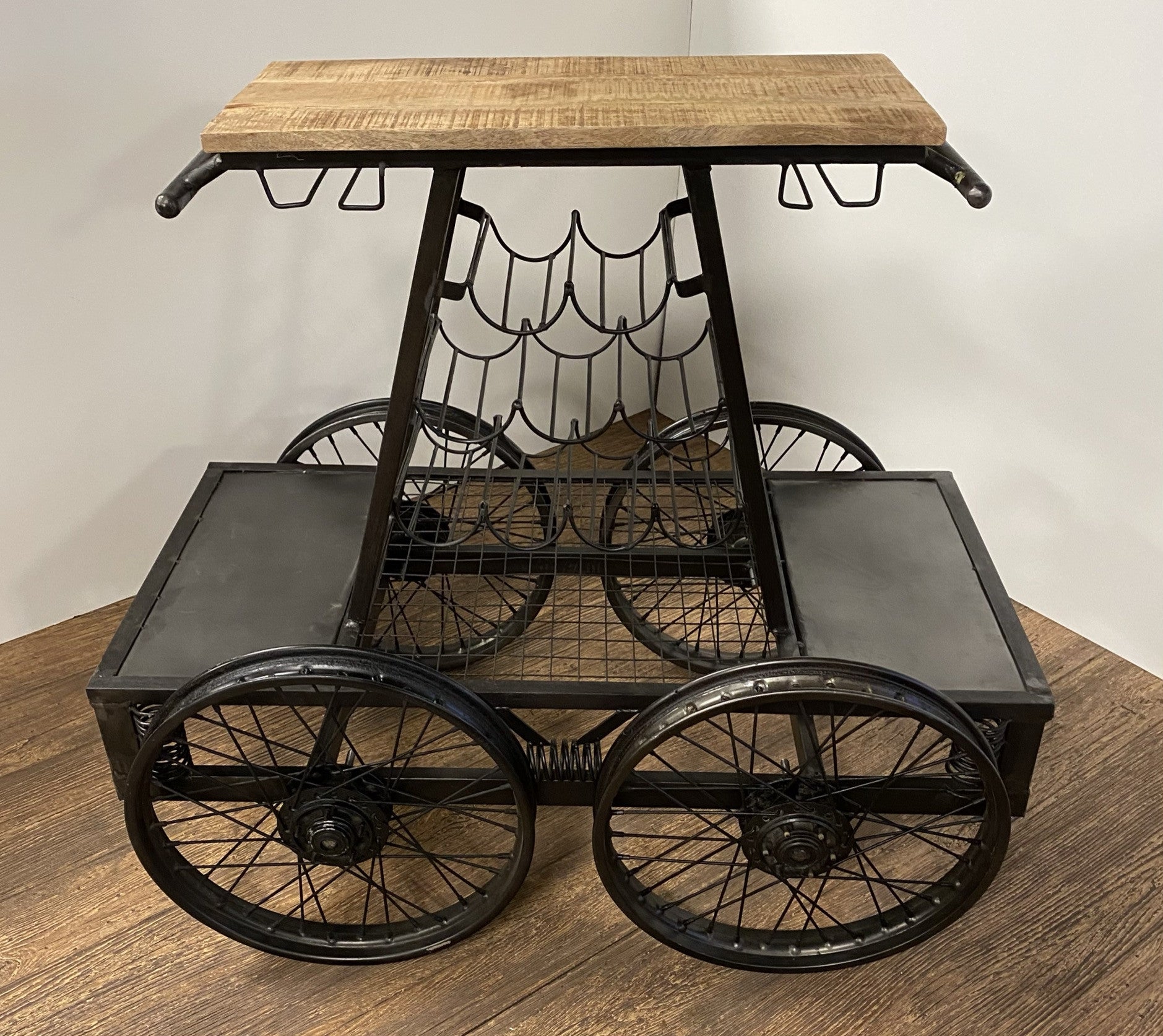 Rustic Black Rail Car Bar Cart