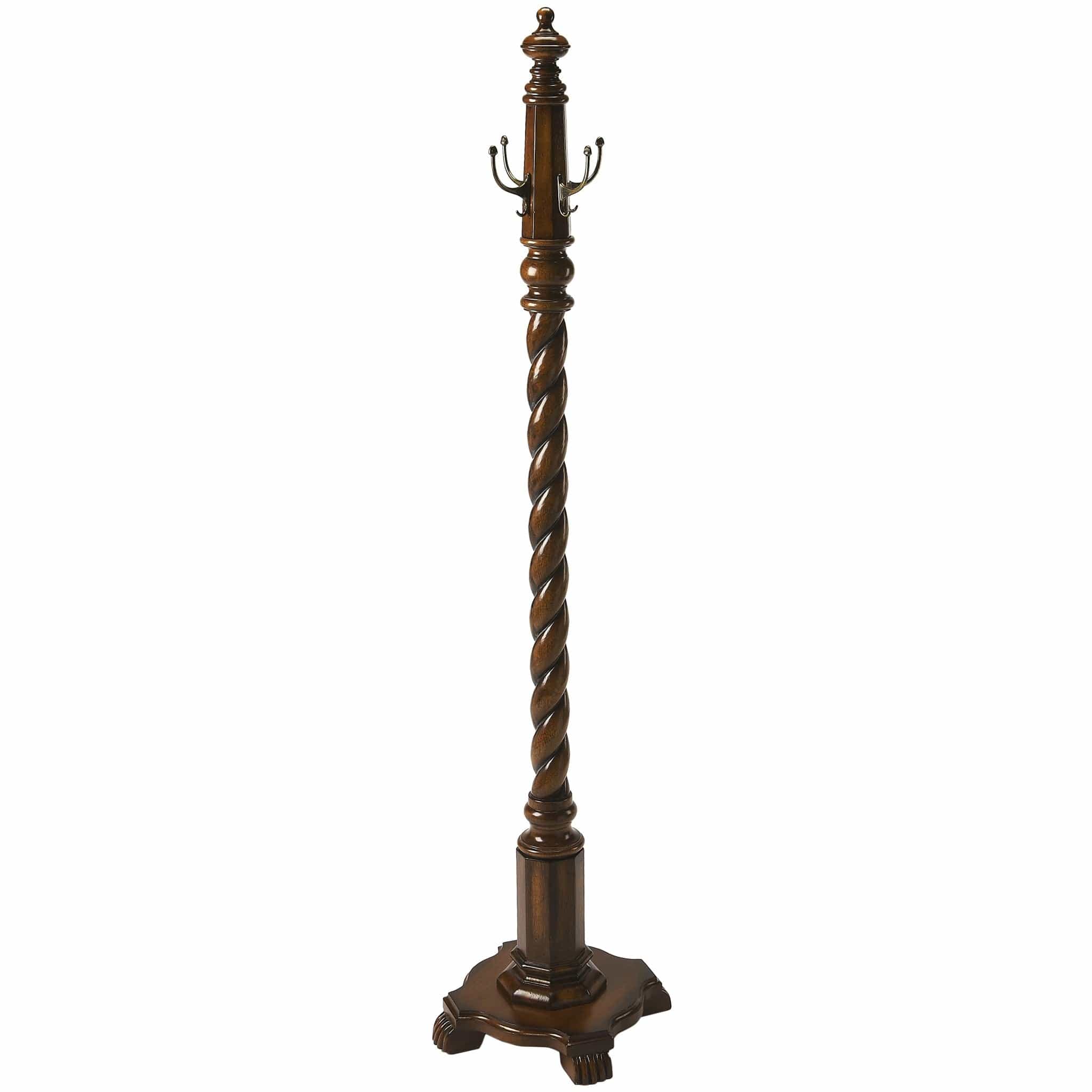 69" Brown Cherry Free Standing Four Hook Coat Rack - Homeroots