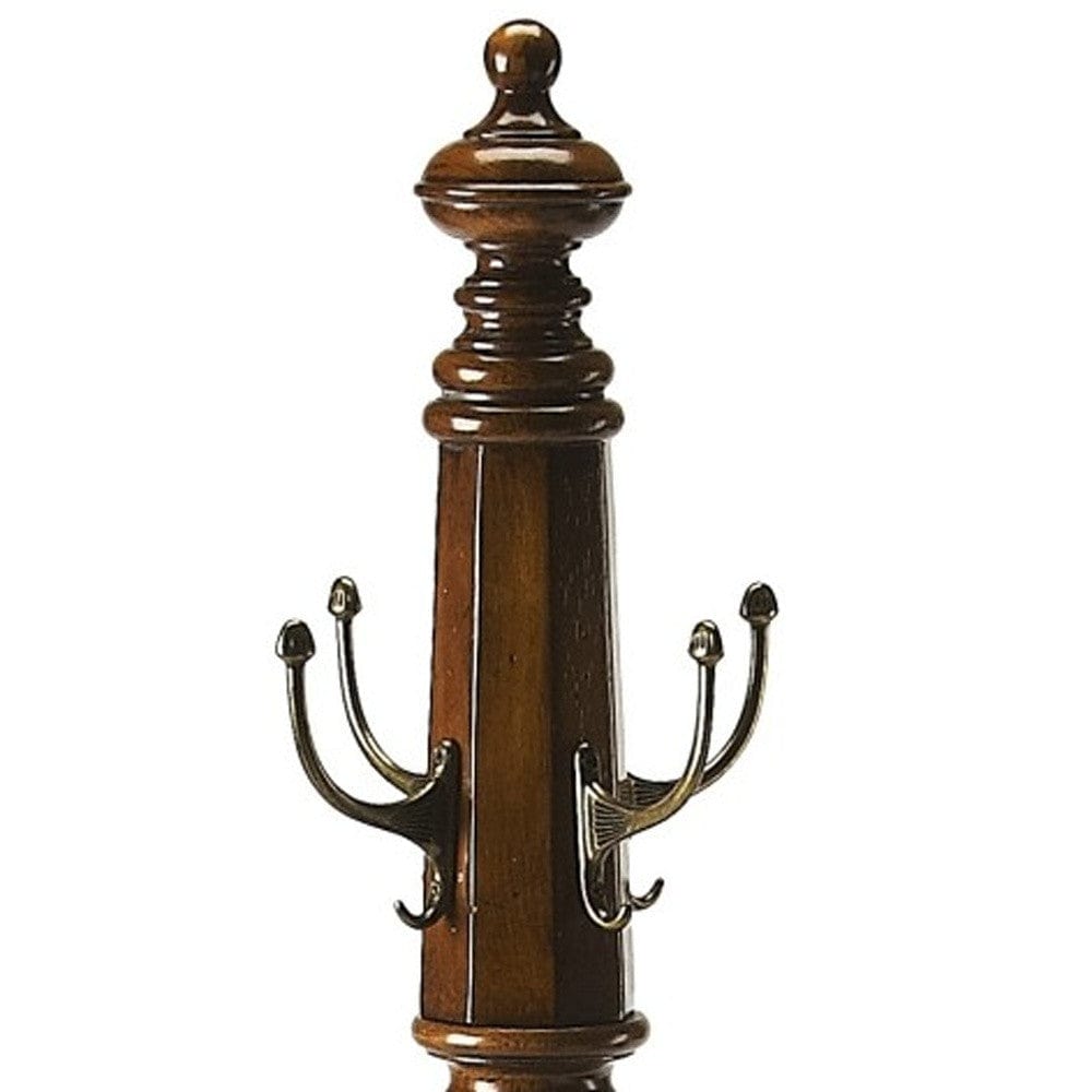 69" Brown Cherry Free Standing Four Hook Coat Rack - Homeroots