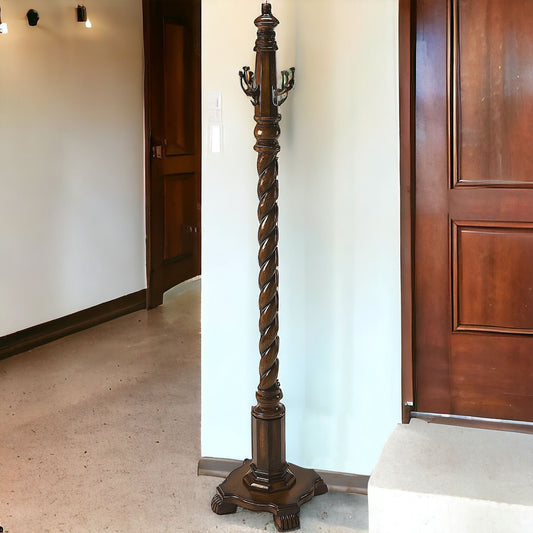 69" Brown Cherry Free Standing Four Hook Coat Rack - Homeroots