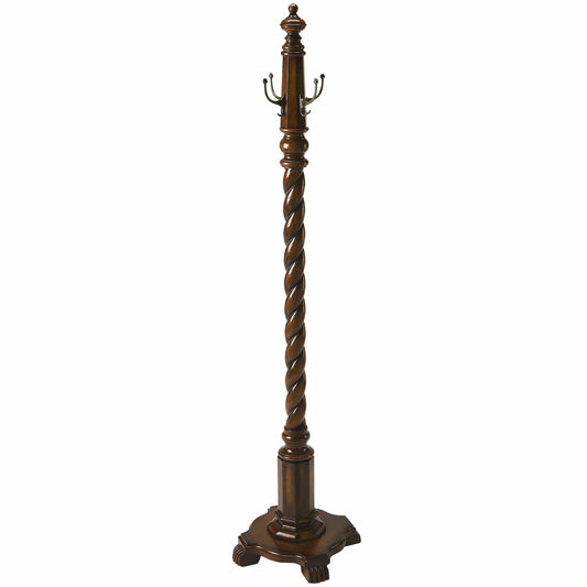 69" Brown Cherry Free Standing Four Hook Coat Rack - Homeroots