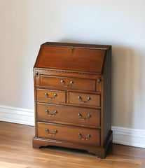 26" Brown Rubberwood Wood Secretary Desk With Five Drawers - Homeroots