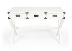 46" White Rubberwood Wood Writing Desk With Three Drawers