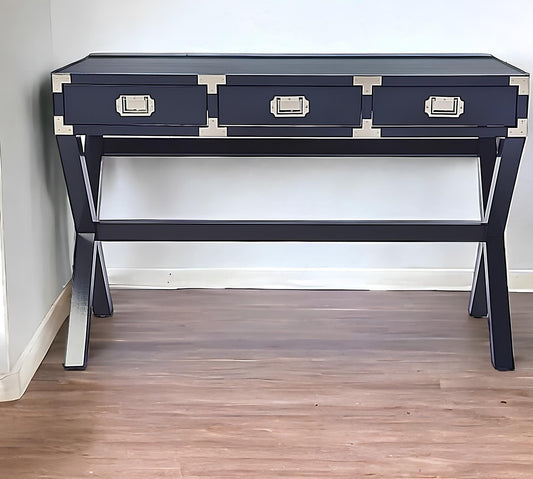 46" Blue Rubberwood Solid Manufactured Wood Writing Desk With Three Drawers