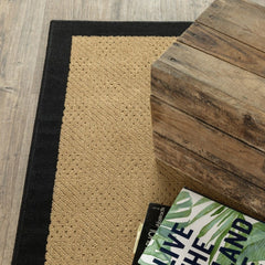 4' X 6' Beige and Black Indoor Outdoor Area Rug