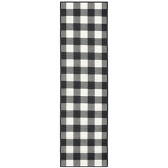 2' X 8' Black and Ivory Indoor Outdoor Area Rug