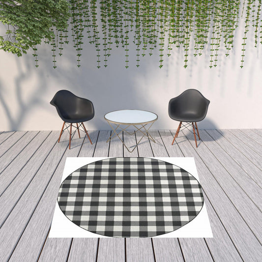 8' X 8' Black and Ivory Indoor Outdoor Area Rug - Homeroots