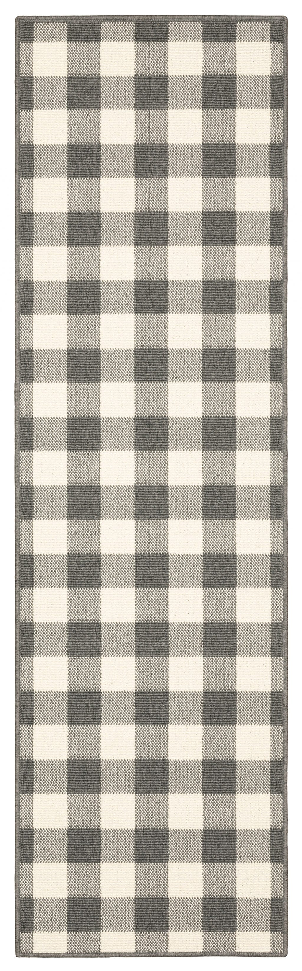 2' X 8' Gray and Ivory Indoor Outdoor Area Rug