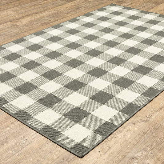 8' X 11' Gray and Ivory Indoor Outdoor Area Rug - Homeroots