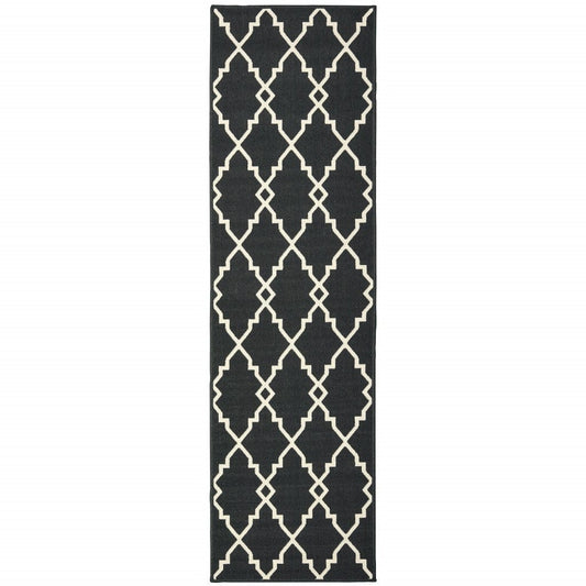 2' X 8' Black and Ivory Indoor Outdoor Area Rug - Homeroots