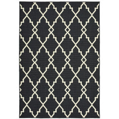 4' X 6' Black and Ivory Indoor Outdoor Area Rug