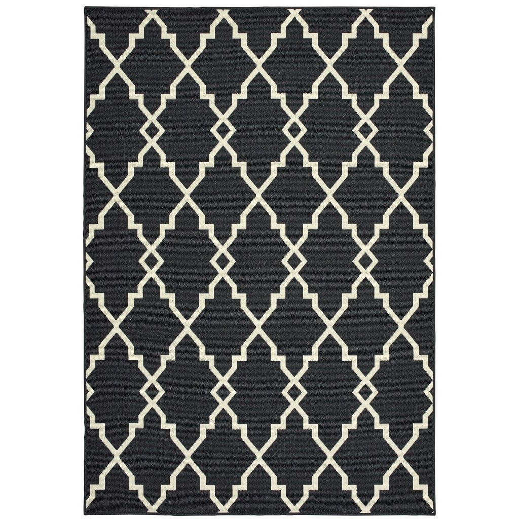 5' X 8' Black and Ivory Indoor Outdoor Area Rug - Homeroots