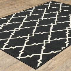 8' X 11' Black and Ivory Indoor Outdoor Area Rug - Homeroots