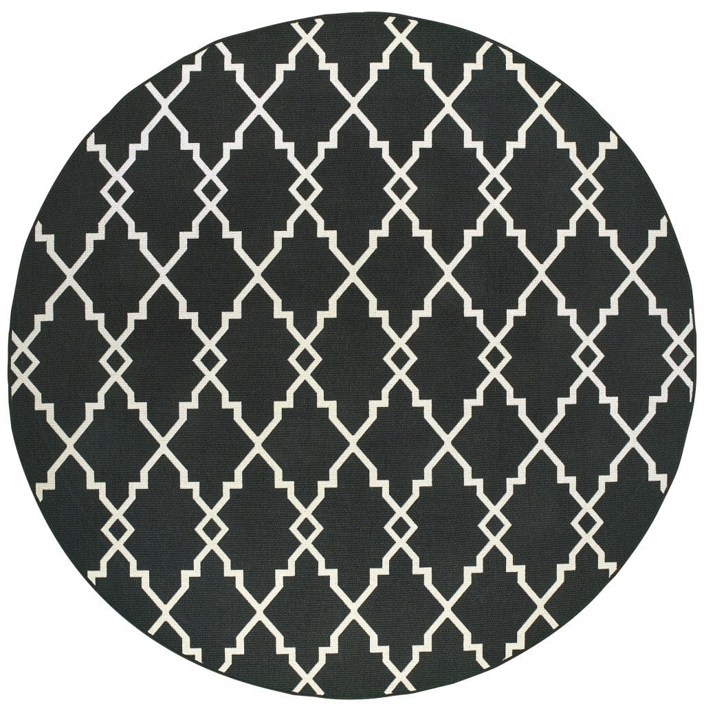 8' X 8' Black and Ivory Indoor Outdoor Area Rug - Homeroots