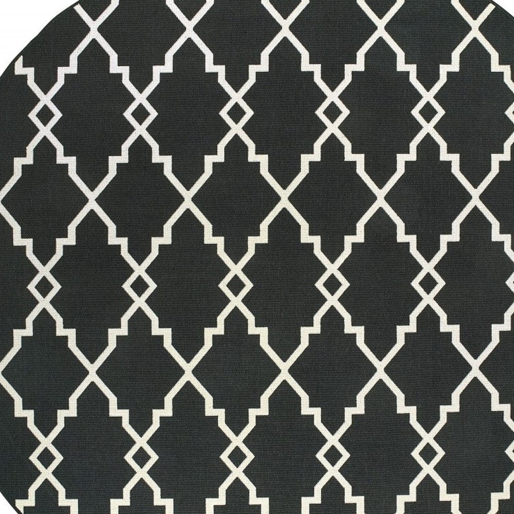 8' X 8' Black and Ivory Indoor Outdoor Area Rug - Homeroots