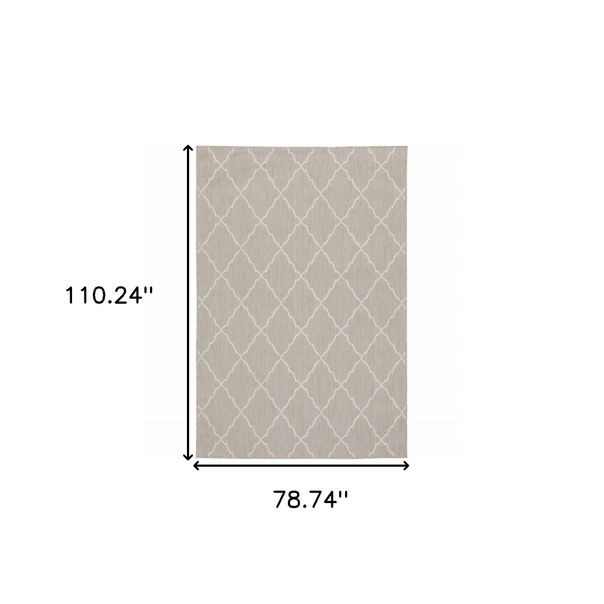 7' X 9' Gray and Ivory Indoor Outdoor Area Rug - Homeroots