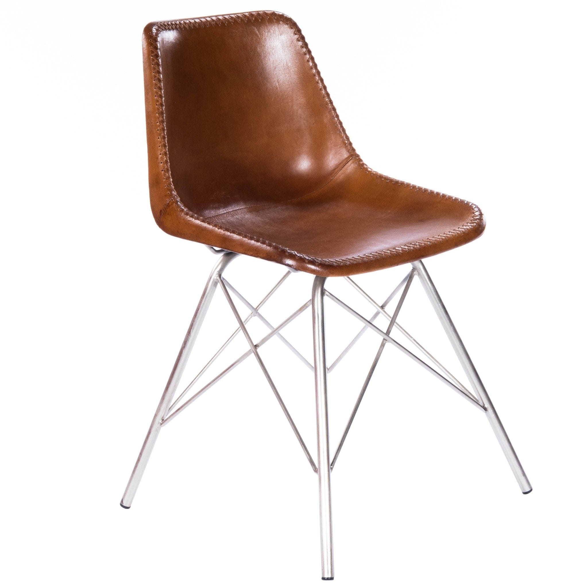 19" Brown And Silver Faux Leather Side Chair - Homeroots