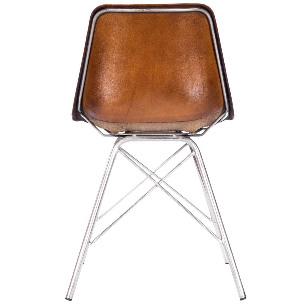 19" Brown And Silver Faux Leather Side Chair - Homeroots