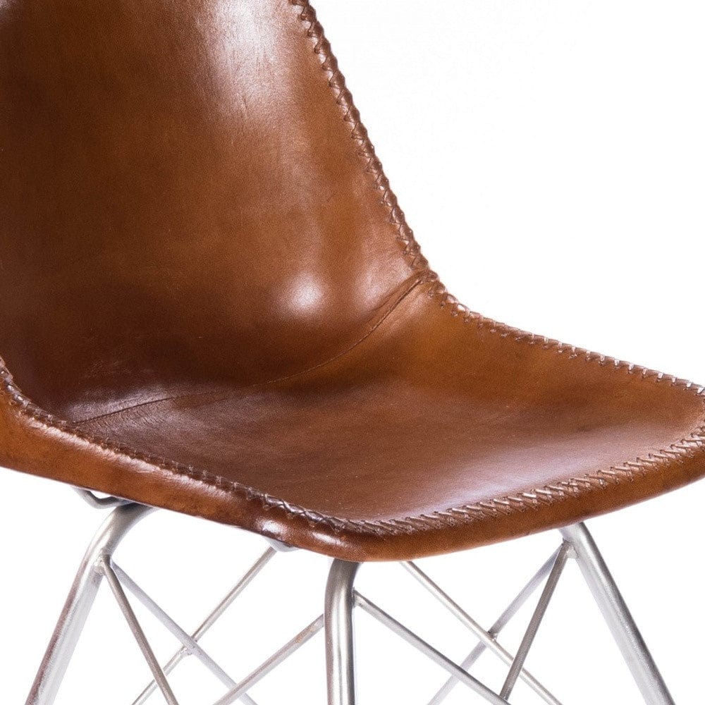 19" Brown And Silver Faux Leather Side Chair - Homeroots