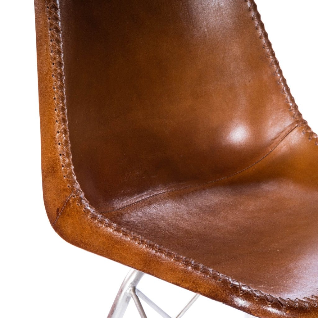 19" Brown And Silver Faux Leather Side Chair - Homeroots