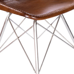 19" Brown And Silver Faux Leather Side Chair - Homeroots