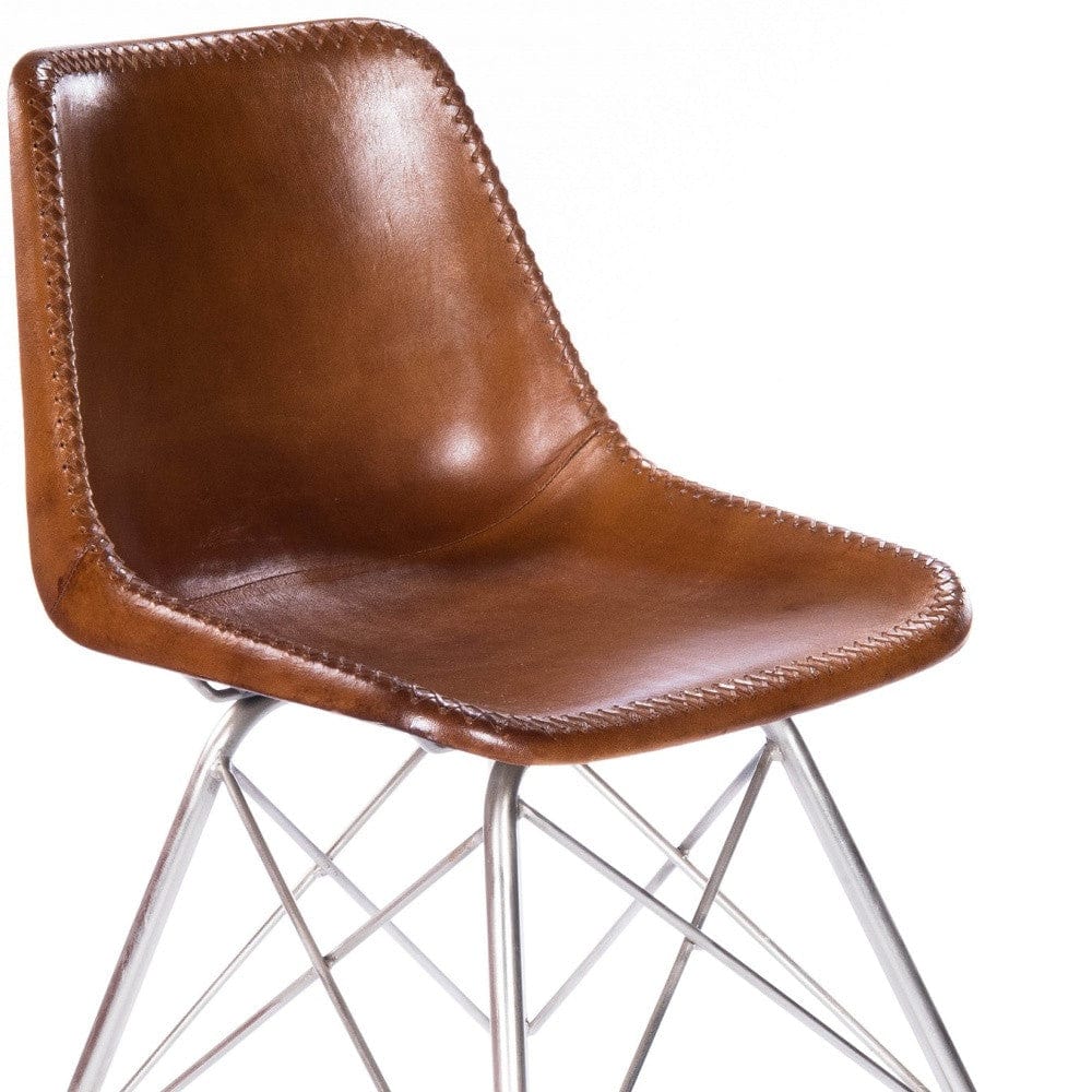 19" Brown And Silver Faux Leather Side Chair - Homeroots