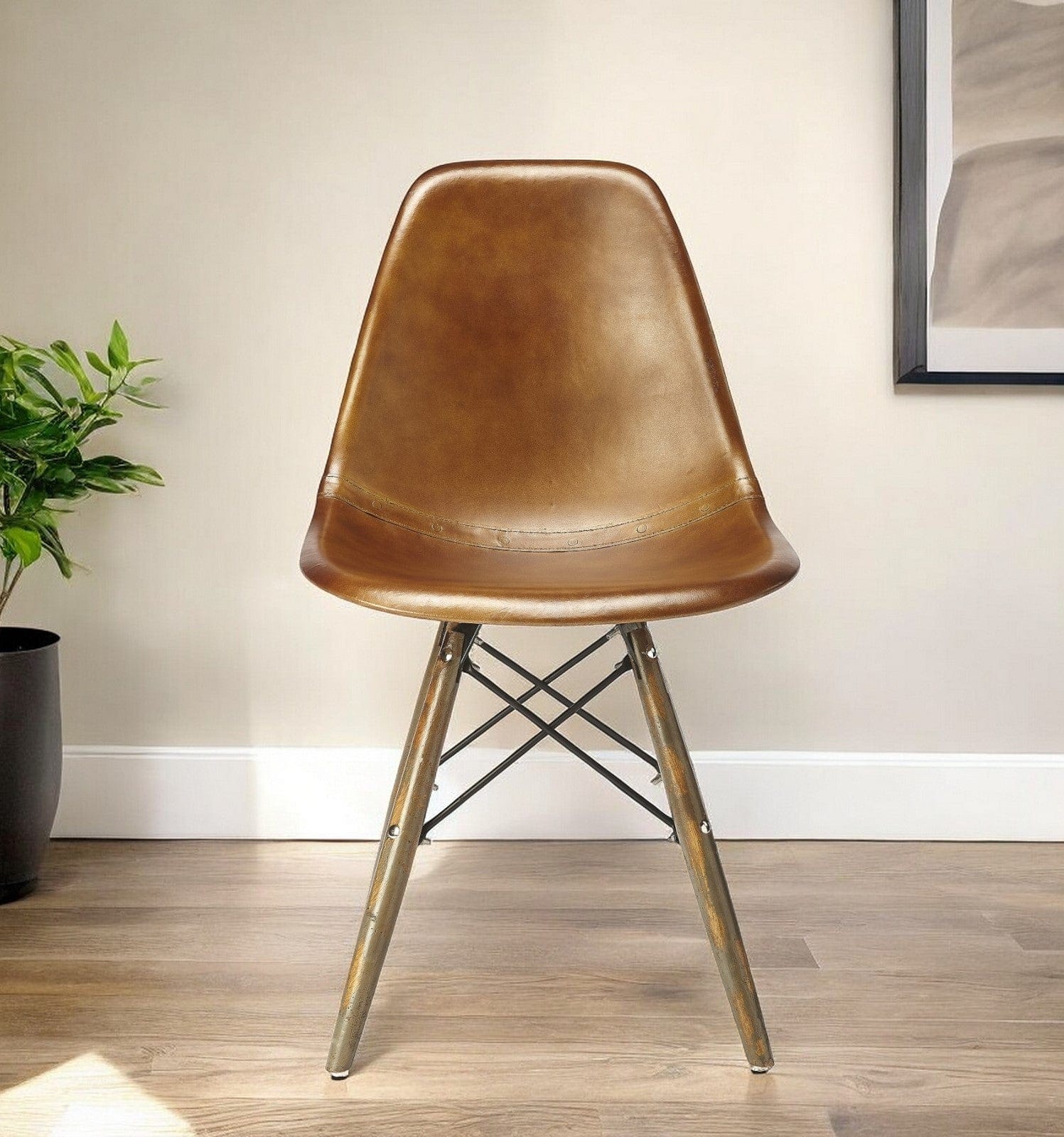 18" Brown And Copper Faux Leather Side Chair - Homeroots