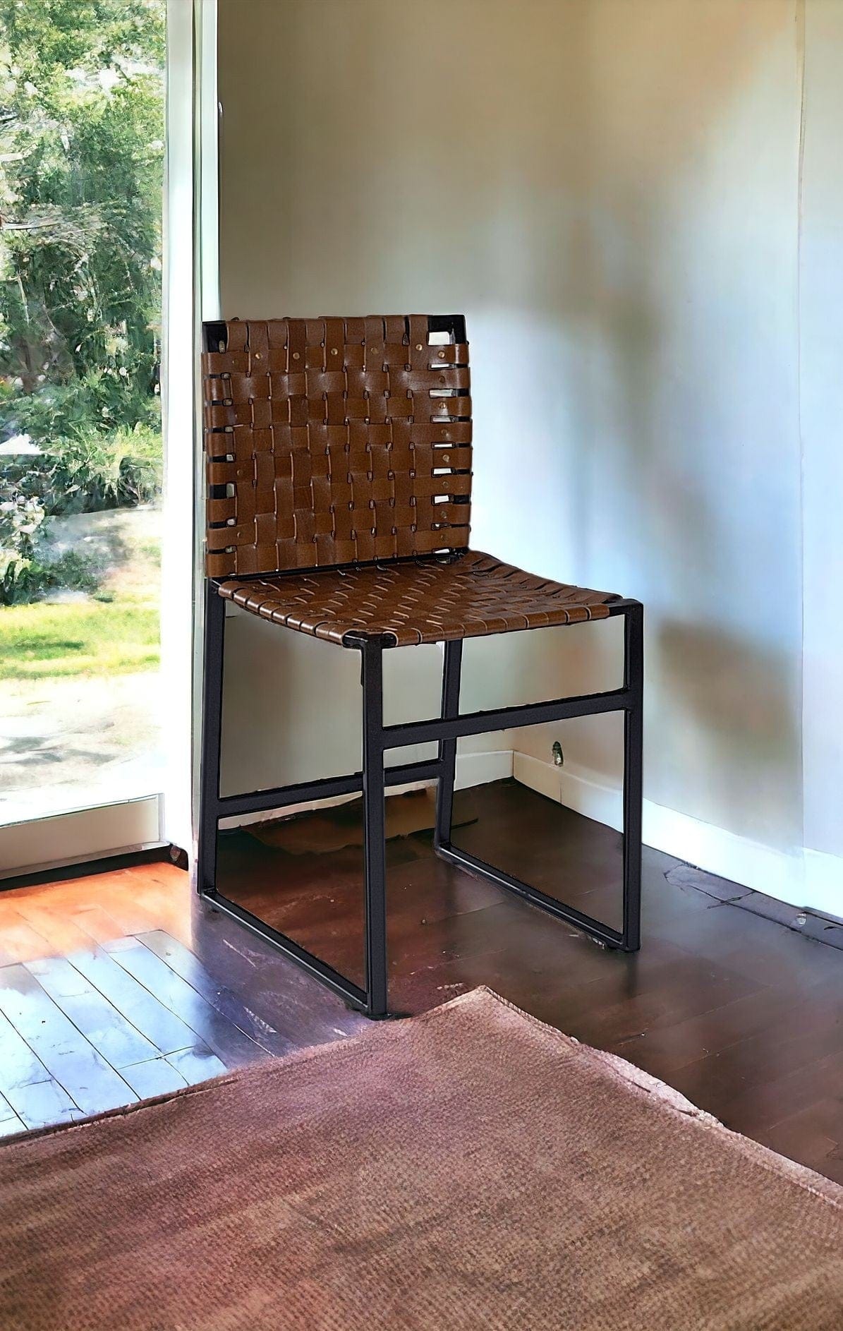 17" Brown And Black Faux Leather Side Chair - Homeroots