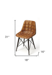 18" Brown Faux Leather Tufted Side Chair - Homeroots