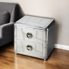 20" Silver Aluminum End Table With Two Drawers - Homeroots