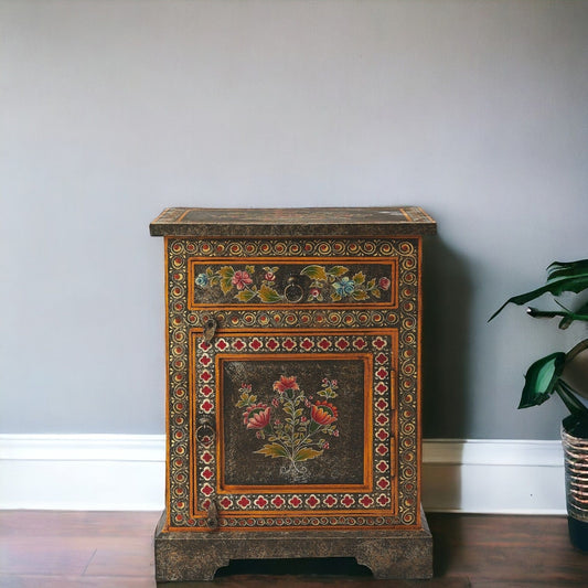 18" Dark Brown Solid Wood Frame Accent Cabinet With Two Drawers