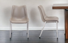 Set of Two Gray And Silver Upholstered Faux Leather Dining Side Chairs