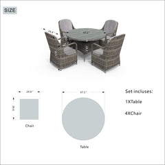 Five Piece Gray Round Glass Dining Set