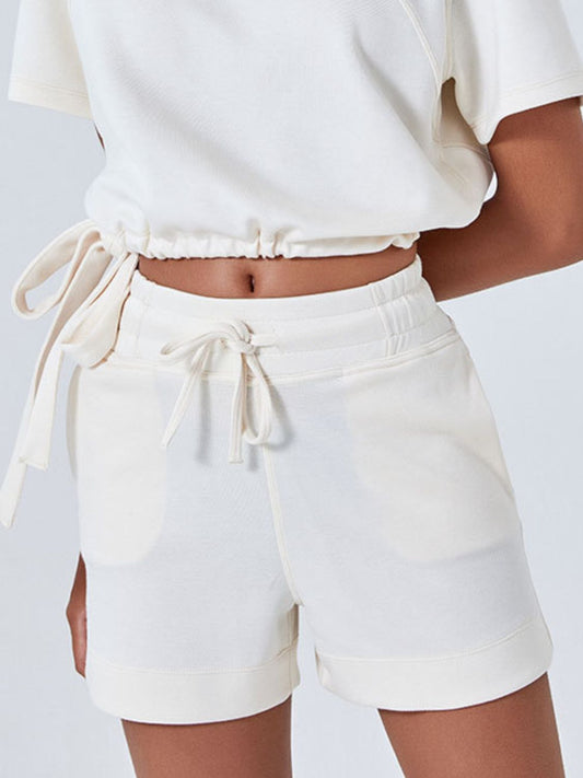 Drawstring Solid Color Shorts with Pockets