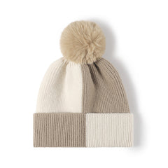 Color Block Knit Hat with Pom-pom - Trendsi