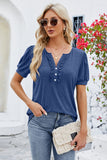 Frill Notched Short Sleeve Blouse - Flyclothing LLC