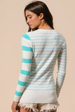 BiBi Contrast Striped Asymmetrical Hem Knit Top - Trendsi