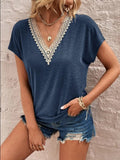 Full Size Lace Detail V-Neck Short Sleeve T-Shirt Trendsi