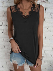 Lace Detail V-Neck Tank - Trendsi