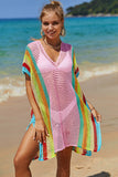 Double Take Openwork Striped Slit Knit Cover Up - Flyclothing LLC