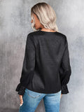 V-Neck Flounce Sleeve Blouse - Flyclothing LLC