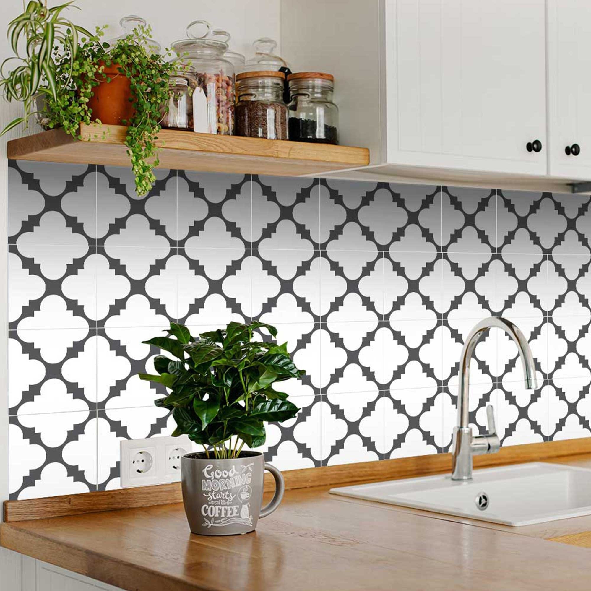 5" X 5" Dark Gray And White Tri Peel And Stick Tiles - Homeroots