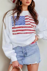 US Flag Round Neck Long Sleeve Sweatshirt