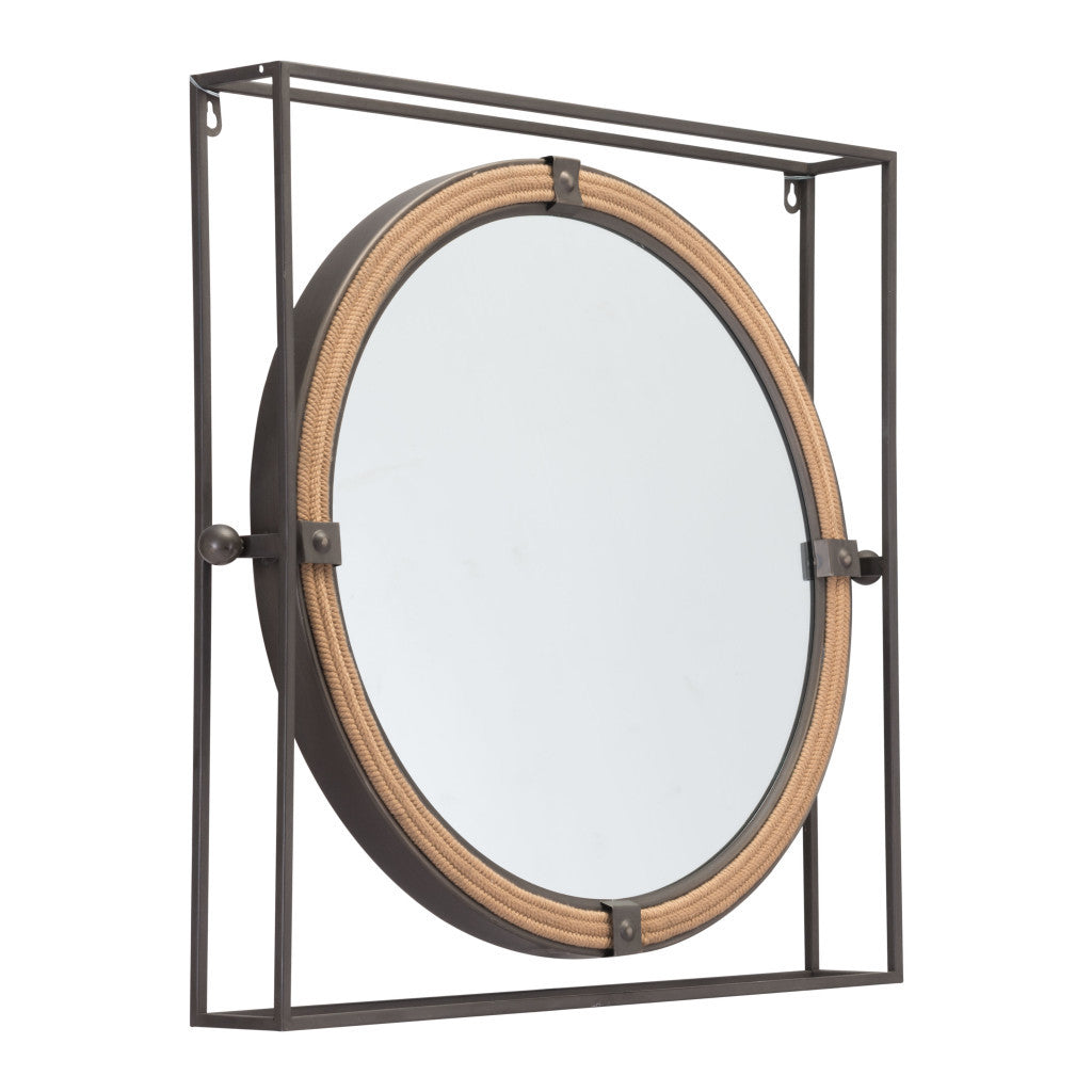 22" Gray Square Steel Framed Accent Mirror