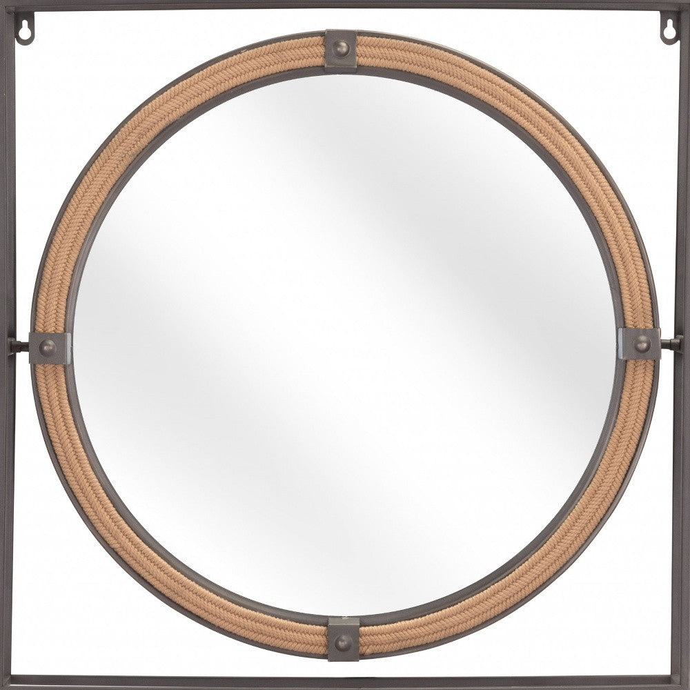 22" Gray Square Steel Framed Accent Mirror