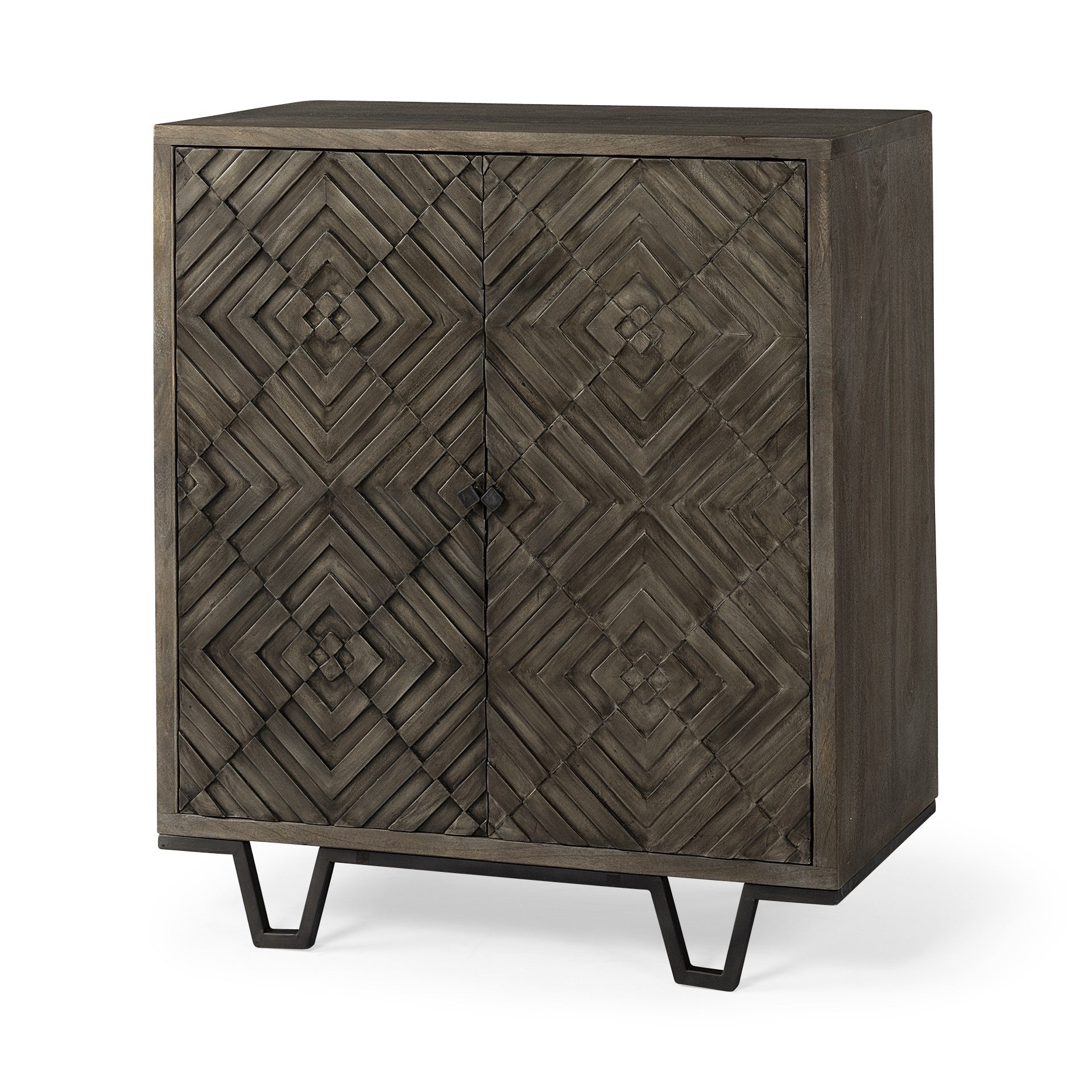 16" Black and Dark Brown Accent Cabinet With One Shelf