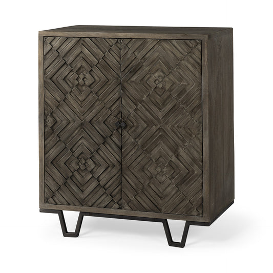 16" Black and Dark Brown Accent Cabinet With One Shelf