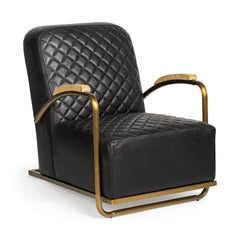 36" Black And Gold Leather Lounge Chair