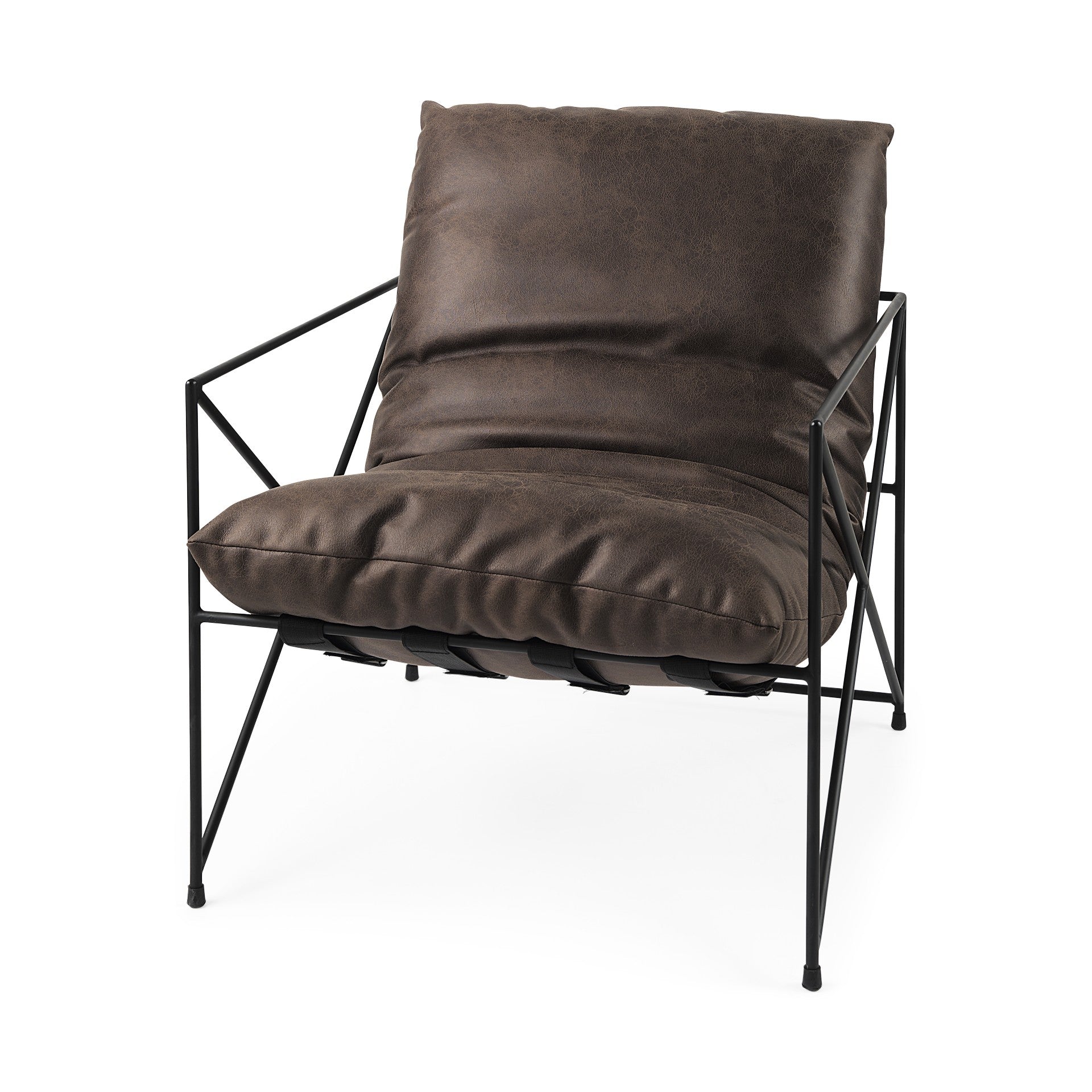 Dark Brown Faux Leather Contemporary Metal Chair