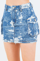 American Bazi Jacquard Trim Cargo Mini Denim Skirt - Trendsi